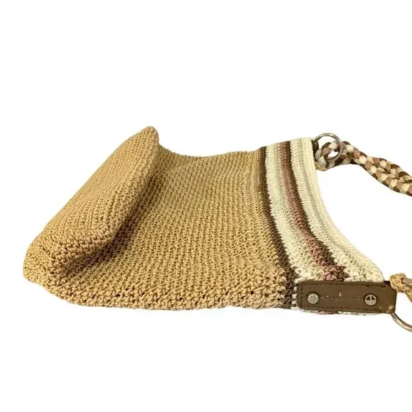 The Sak Woven Crochet Shoulder / Crossbody Bag Tan & Pink Braided Strap - Picture 6 of 13